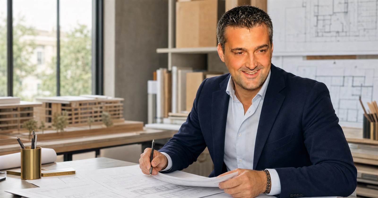 Geom. Roberto Fontana al lavoro nel suo studio tecnico